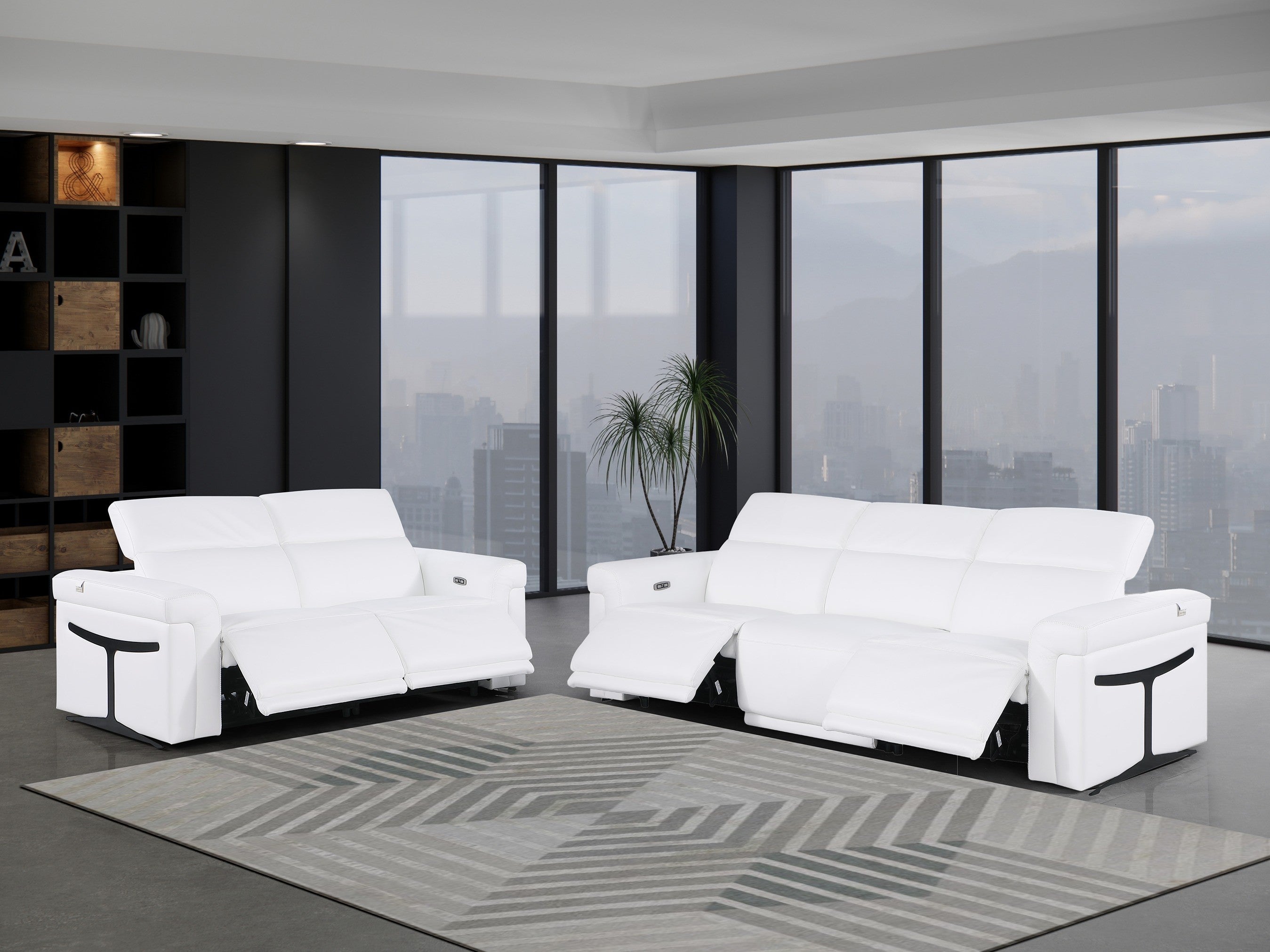 1126 DivanItalia White Modular Power Reclining Sofa and Loveseat Set – Top Grain Italian Leather with Power Headrests