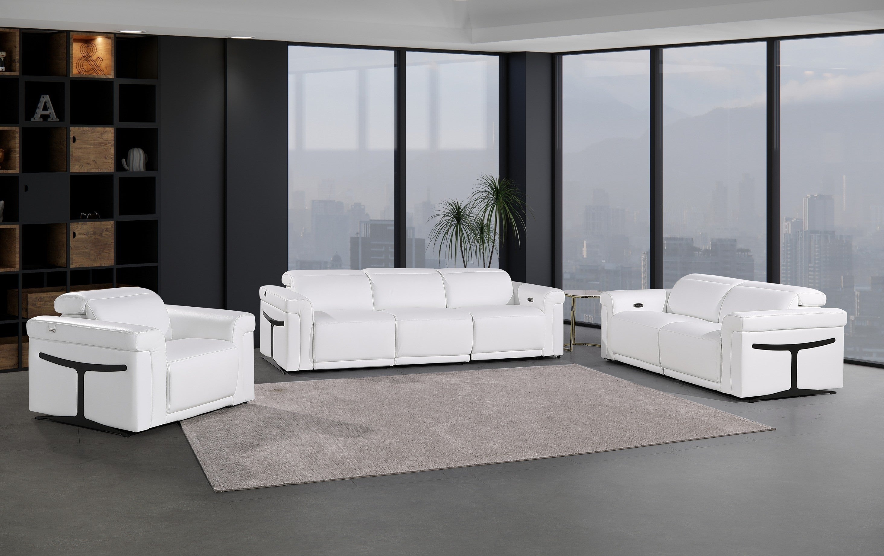 1126 DivanItalia White 6-Piece Modular Power Reclining Sofa, Loveseat, and Chair Set – 6 Recliners, Top Grain Italian Leather with Power Headrests