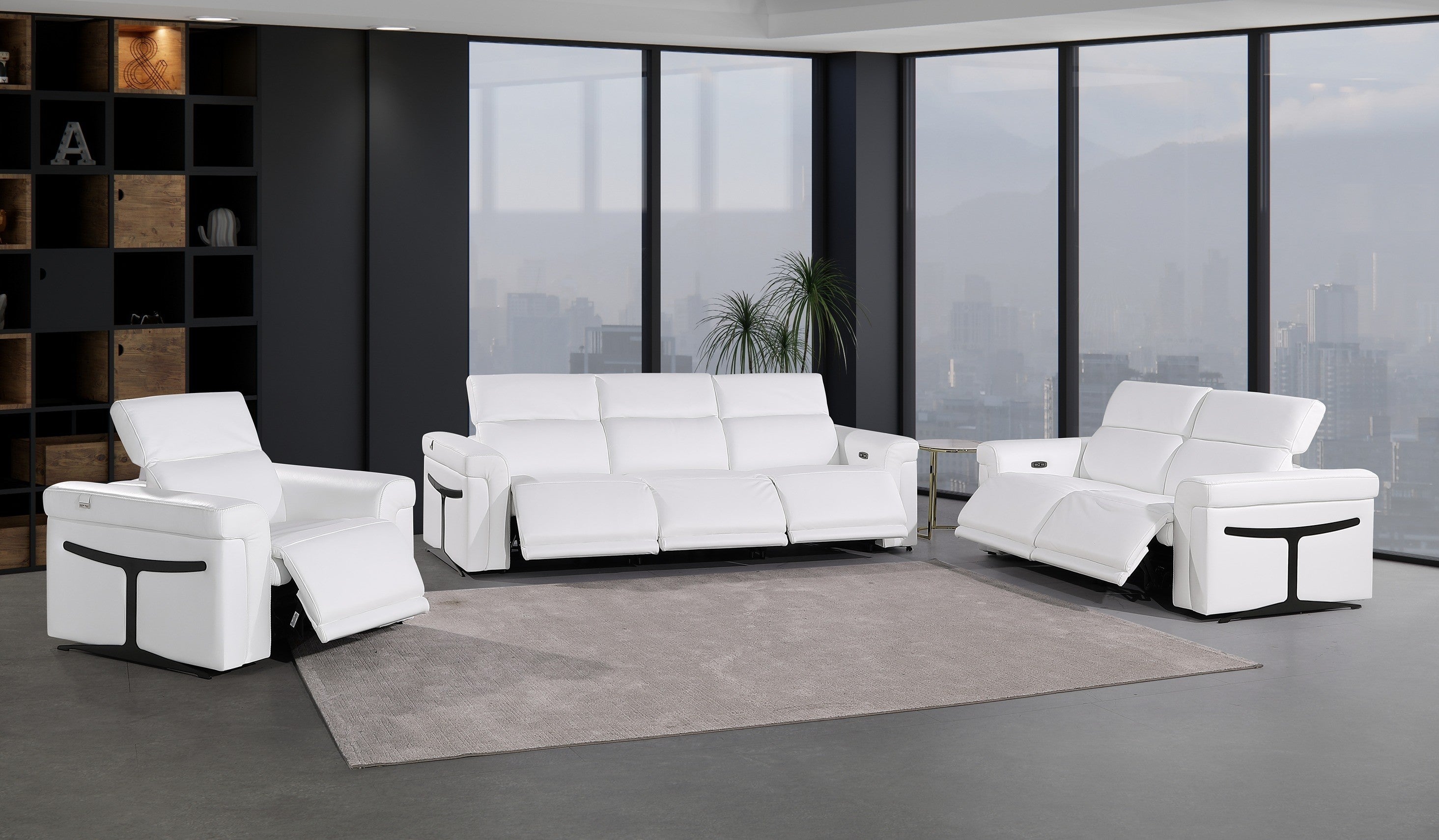 1126 DivanItalia White 6-Piece Modular Power Reclining Sofa, Loveseat, and Chair Set – 6 Recliners, Top Grain Italian Leather with Power Headrests