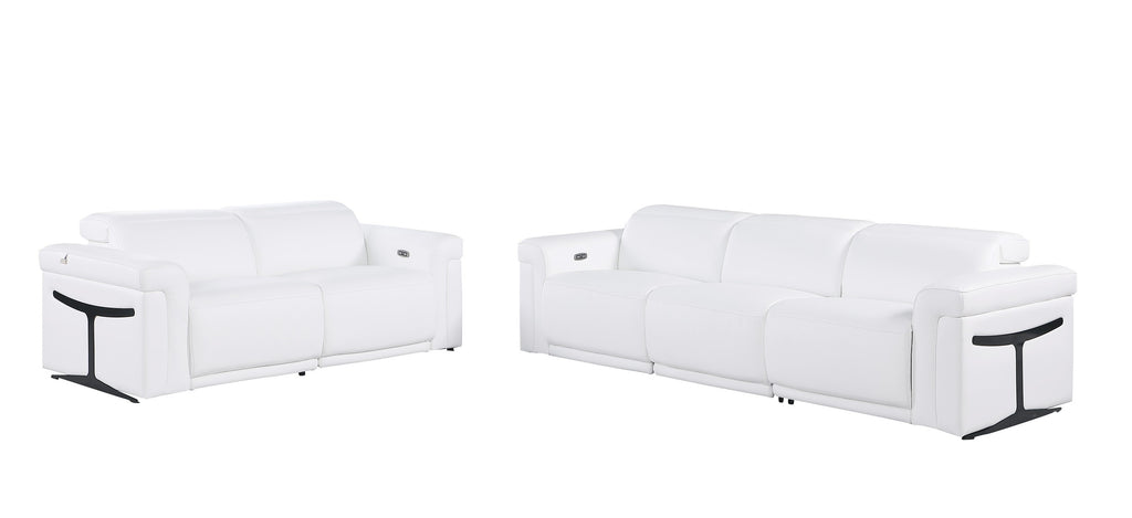 1126 DivanItalia White Modular Power Reclining Sofa and Loveseat Set – Top Grain Italian Leather with Power Headrests