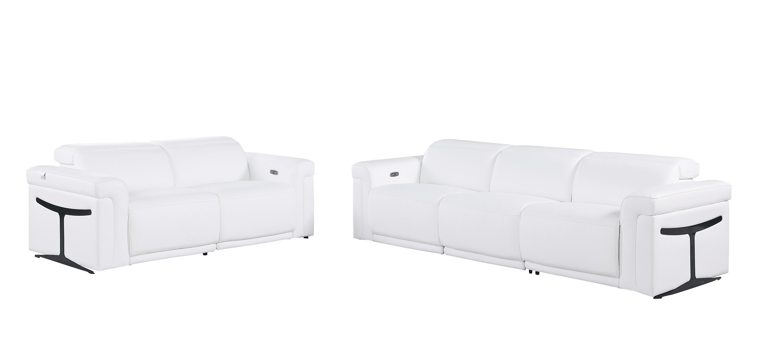 1126 DivanItalia White Modular Power Reclining Sofa and Loveseat Set – Top Grain Italian Leather with Power Headrests