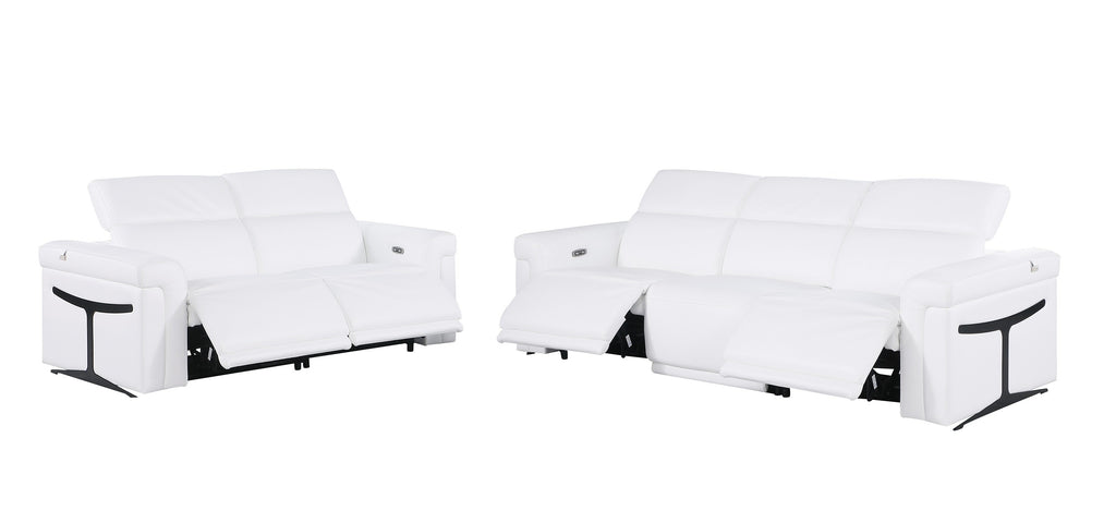 1126 DivanItalia White Modular Power Reclining Sofa and Loveseat Set – Top Grain Italian Leather with Power Headrests