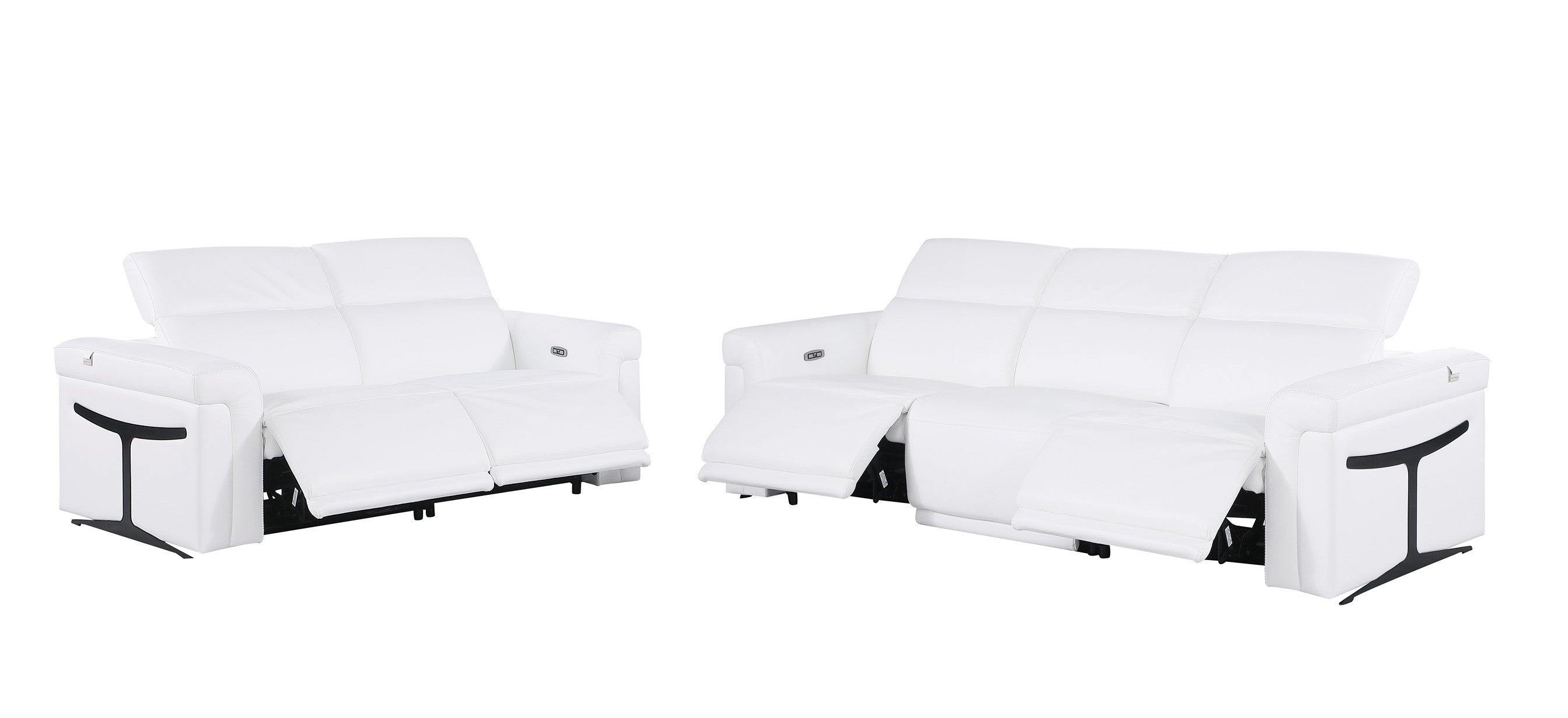 1126 DivanItalia White Modular Power Reclining Sofa and Loveseat Set – Top Grain Italian Leather with Power Headrests