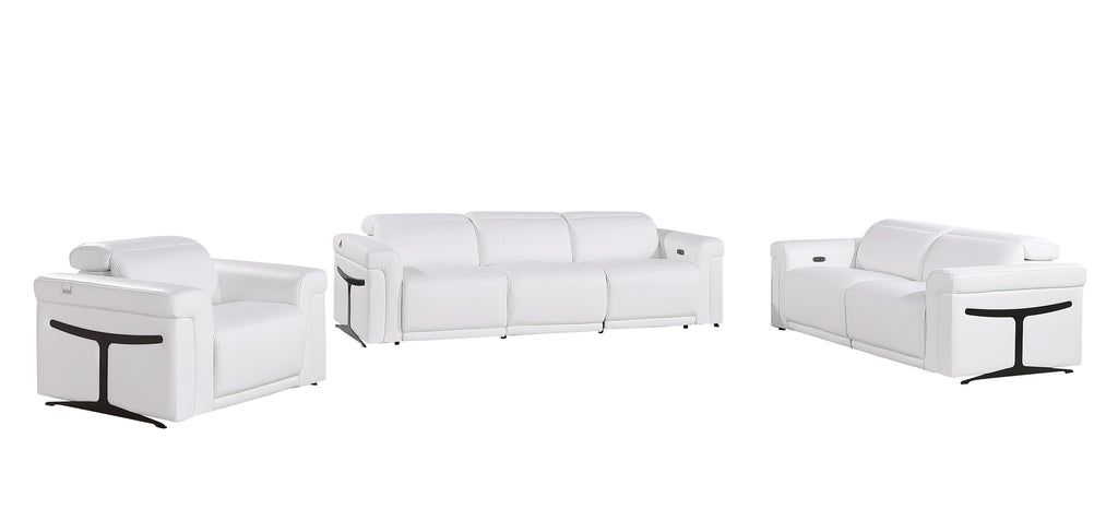 1126 DivanItalia White 6-Piece Modular Power Reclining Sofa, Loveseat, and Chair Set – 6 Recliners, Top Grain Italian Leather with Power Headrests