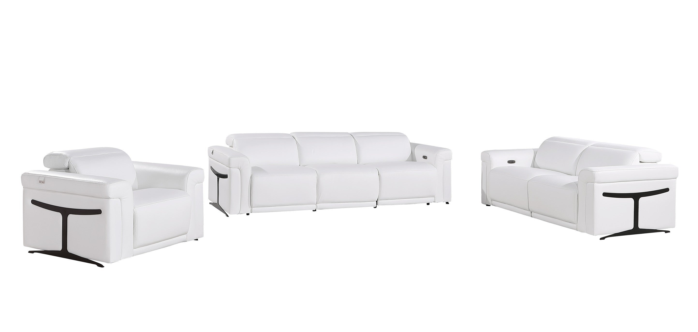 1126 DivanItalia White 6-Piece Modular Power Reclining Sofa, Loveseat, and Chair Set – 6 Recliners, Top Grain Italian Leather with Power Headrests