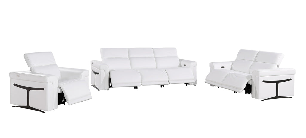 1126 DivanItalia White 6-Piece Modular Power Reclining Sofa, Loveseat, and Chair Set – 6 Recliners, Top Grain Italian Leather with Power Headrests