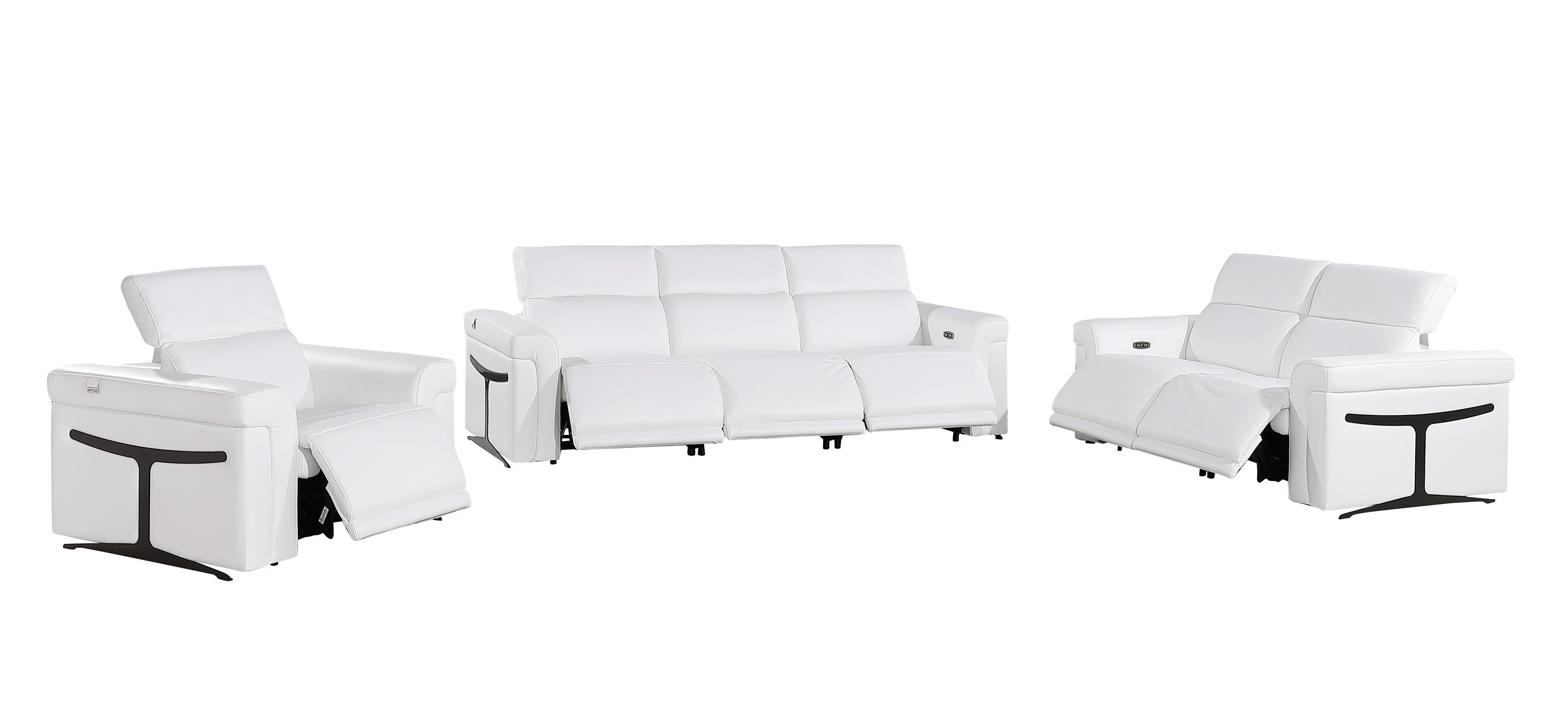 1126 DivanItalia White 6-Piece Modular Power Reclining Sofa, Loveseat, and Chair Set – 6 Recliners, Top Grain Italian Leather with Power Headrests