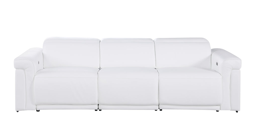 1126 DivanItalia White 6-Piece Modular Power Reclining Sofa, Loveseat, and Chair Set – 6 Recliners, Top Grain Italian Leather with Power Headrests