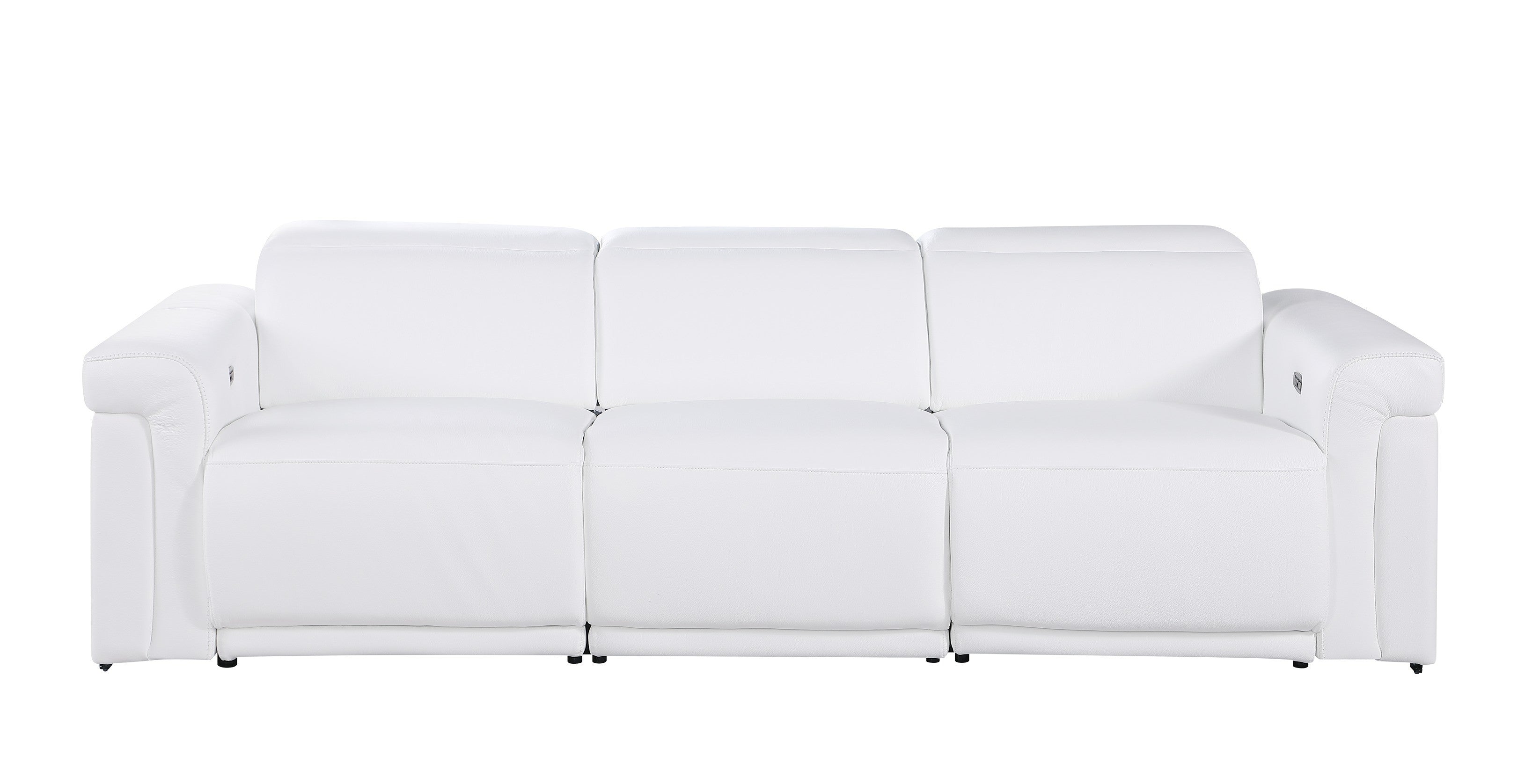 1126 DivanItalia White 6-Piece Modular Power Reclining Sofa, Loveseat, and Chair Set – 6 Recliners, Top Grain Italian Leather with Power Headrests