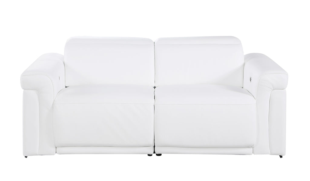 1126 DivanItalia White 6-Piece Modular Power Reclining Sofa, Loveseat, and Chair Set – 6 Recliners, Top Grain Italian Leather with Power Headrests
