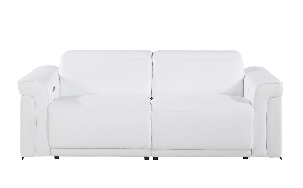 1126 DivanItalia White Top Grain Italian Leather Power Reclining Sofa with Power Headrest