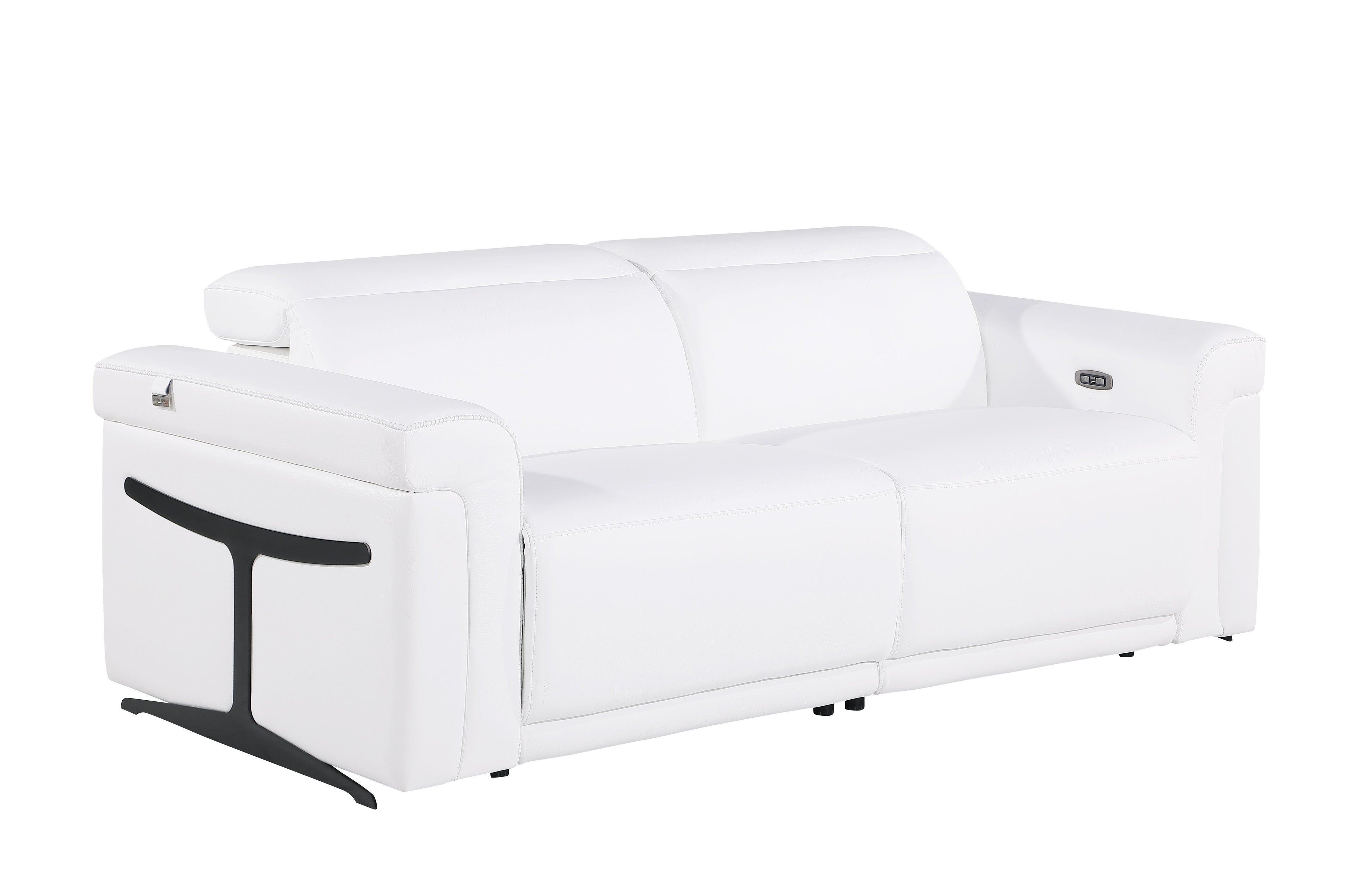 1126 DivanItalia White Top Grain Italian Leather Power Reclining Sofa with Power Headrest