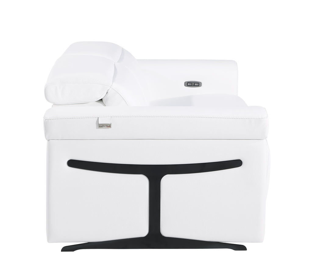 1126 DivanItalia White Top Grain Italian Leather Power Reclining Sofa with Power Headrest
