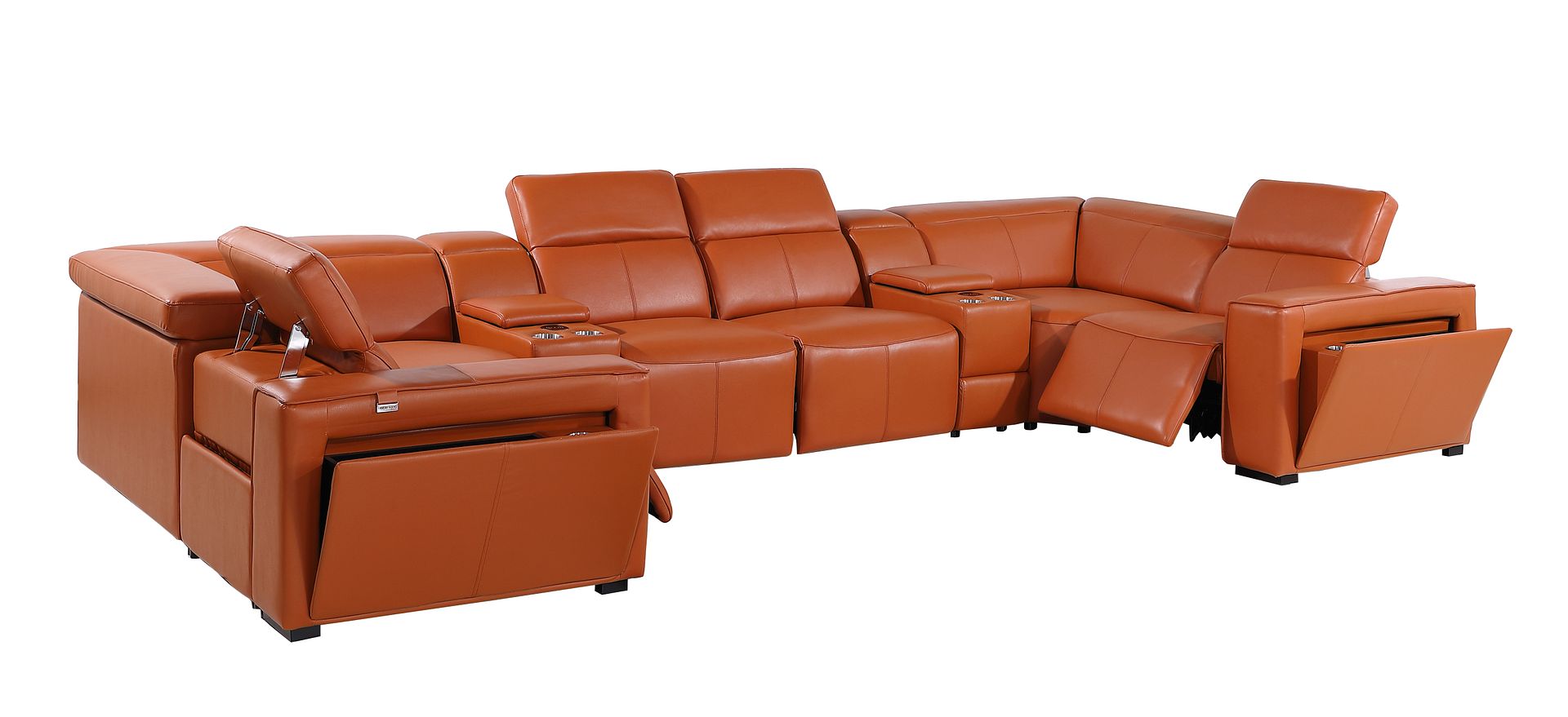 1224 Divanitalia 8-Piece U-Shaped Sectional Sofa in Top Grain Italian Leather with 2 Power Recliners & Power Headrests