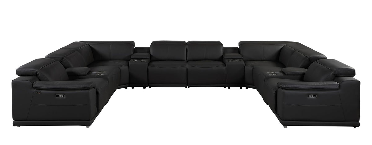 9762 Divanitalia 12-Piece U-Shaped Top Grain Italian Leather Sectional Sofa with 4 Power Recliners - Black - SKU 9762-BLACK-12PC-4PWR-U-SECTIONAL-GROUP - view 3