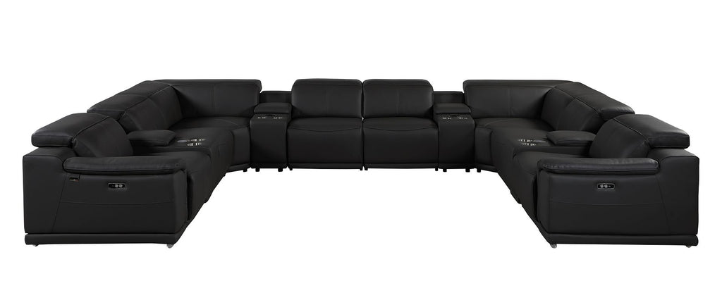 9762 Divanitalia 12-Piece U-Shaped Top Grain Italian Leather Sectional Sofa with 4 Power Recliners