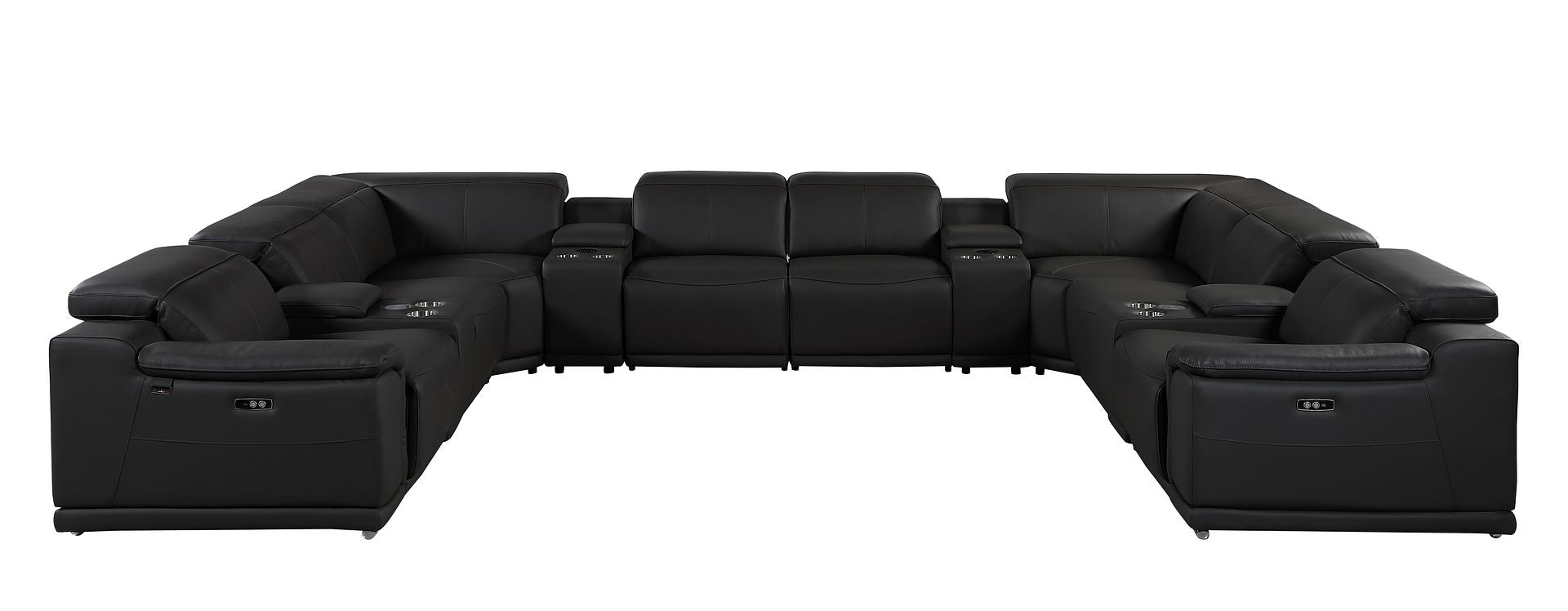 9762 Divanitalia 12-Piece U-Shaped Top Grain Italian Leather Sectional Sofa with 4 Power Recliners