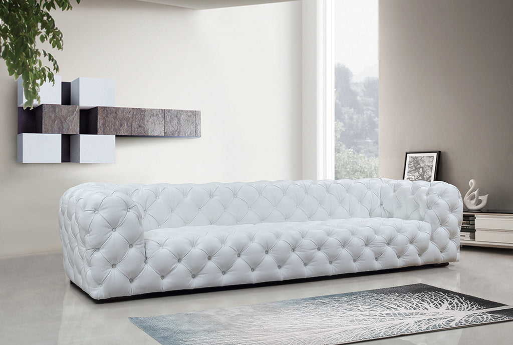 Dexter Transitional White Full Italian Leather Sofa