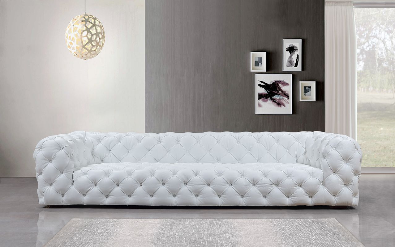 Divani Casa Dexter Transitional White Full Italian Leather Sofa, free white glove delivery in LA, Orange and Ventura counties