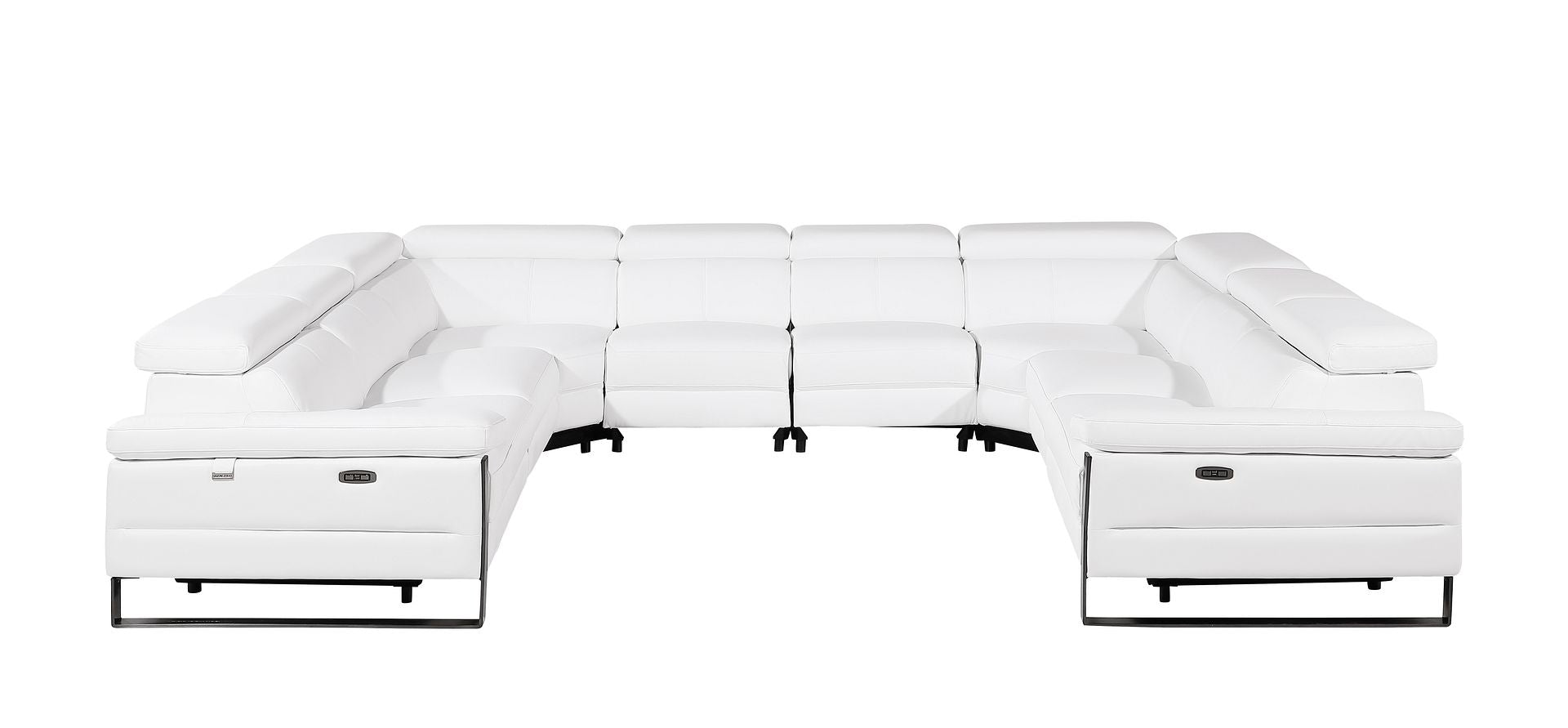 1246 Divanitalia 8-Piece U-Shaped Modular Power Reclining Sectional Sofa with 4 Power Recliners and Power Headrests - Top Grain Italian Leather