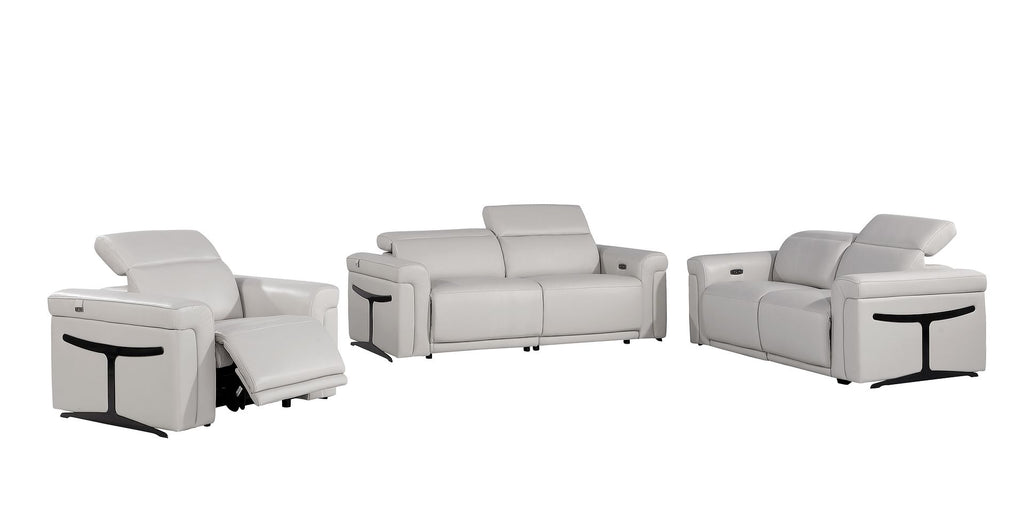 1126 Divanitalia Power Reclining Sofa, Loveseat & Chair Set in Top Grain Italian Leather with 5 Power Recliners & Power Headrests - Dark Grey - SKU 1126-LIGHT GREY-3PC - view 2