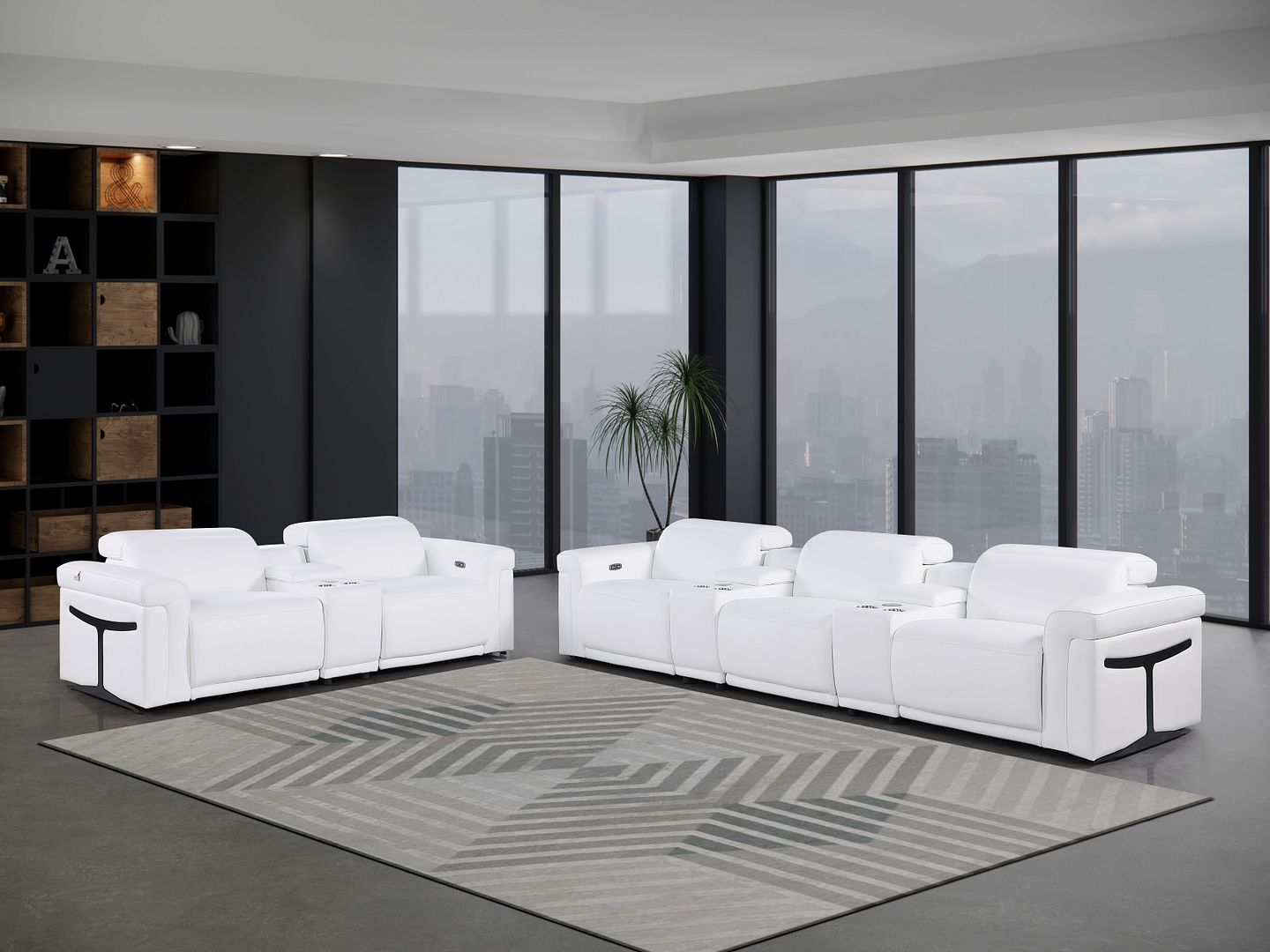 1126 Divanitalia 8-Piece Modular Power Reclining Sofa & Loveseat Set in Top Grain Italian Leather with 5 Power Recliners & Power Headrests - White