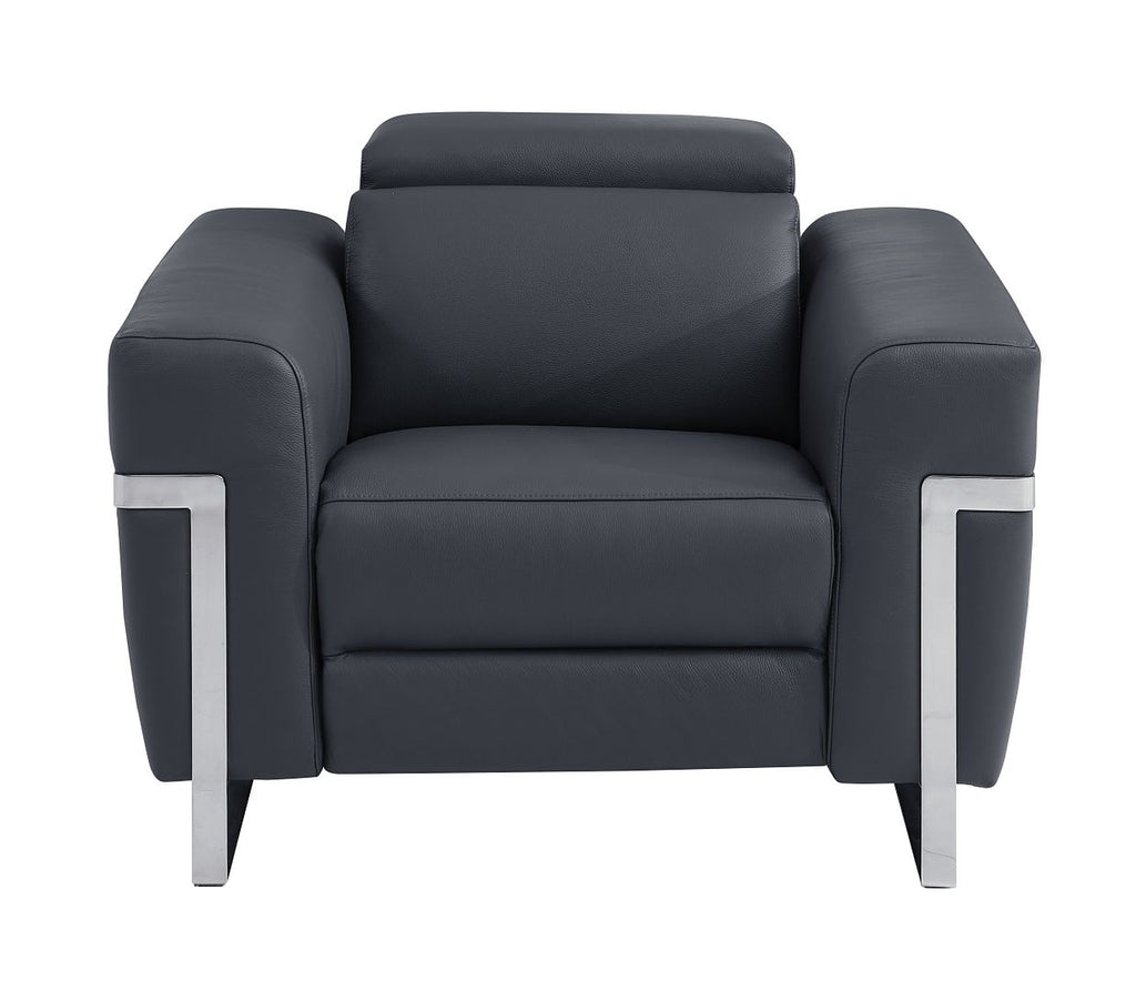 990 Divanitalia Power Reclining Arm Chair with Power Headrest in Top-grain Italian Leather - Dark Grey - SKU 990-DK-GRAY-CH