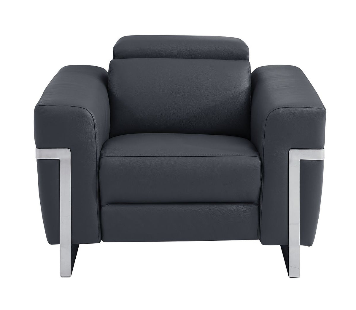 990 Divanitalia Power Reclining Arm Chair with Power Headrest in Top-grain Italian Leather - Dark Grey - SKU 990-DK-GRAY-CH