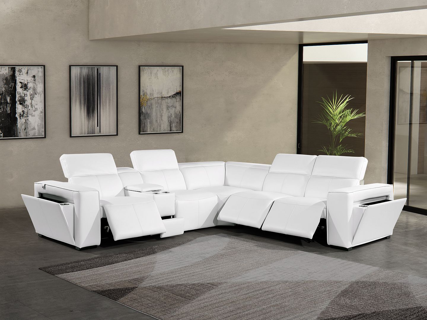 1224 Divanitalia 6-Piece L-Shaped Sectional Sofa in Top Grain Italian Leather with 3 Power Recliners & Power Headrests