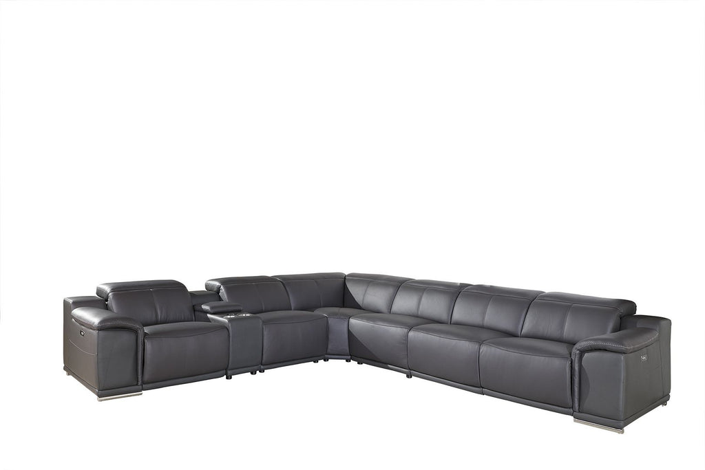 9762 Divanitalia 7-Piece L-Shaped Top Grain Italian Leather Sectional Sofa with 4 Power Recliners