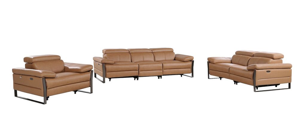 1246 Divanitalia Modular Power Triple Reclining Sofa, Loveseat, and Chair Set with Power Headrests - Top Grain Italian Leather - Cognac - SKU 1246-COGNAC-6.6-HT-3PC - view 3