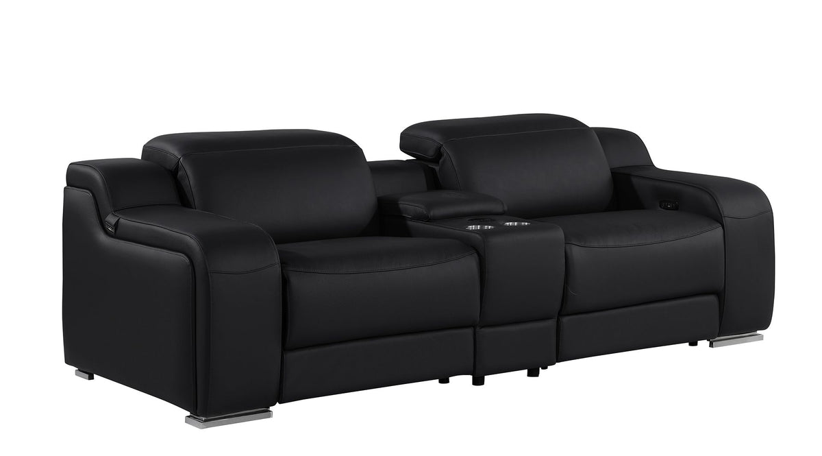 1116 DivanItalia 6-Piece Modular Power Reclining Sofa and Console Loveseat Set in Top Grain Italian Leather with 5 Power Recliners & Power Headrests - Black - SKU 1116-BLACK-6.5-HT - view 7