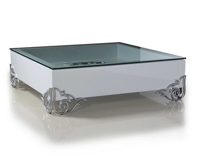 LS538 Emma Modern White Coffee Table with Glass Top