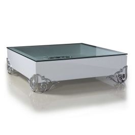 LS538 Emma Modern White Coffee Table with Glass Top