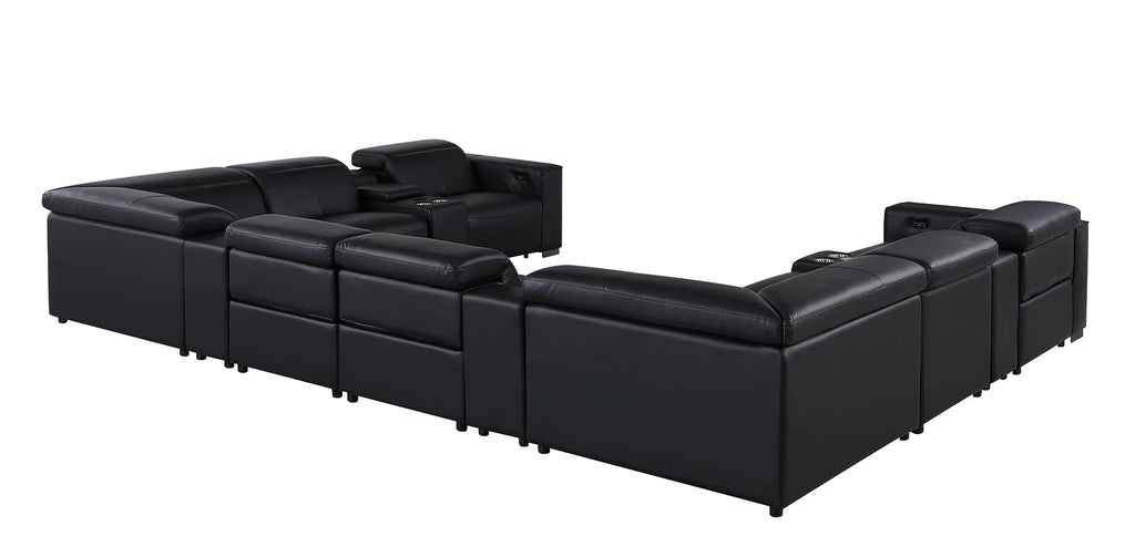 1208 12 Piece U-Shaped Leather Sectional Sofa with 4 Power Recliners & Power Headrest