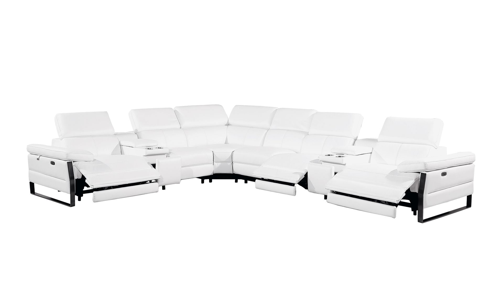 1246 Divanitalia 8-Piece L-Shaped Modular Power Reclining Sectional Sofa with 3 Power Recliners and Power Headrests - Top Grain Italian Leather