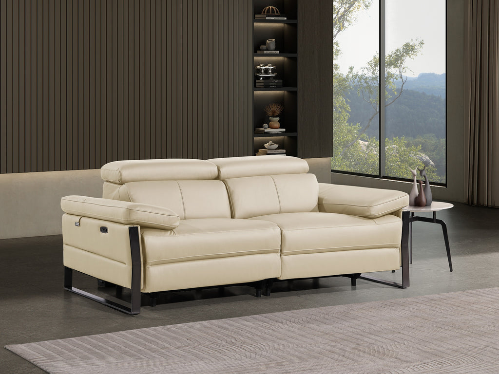 1246 - DivanItalia Beige Top Grain Italian Leather Loveseat with Power Headrest