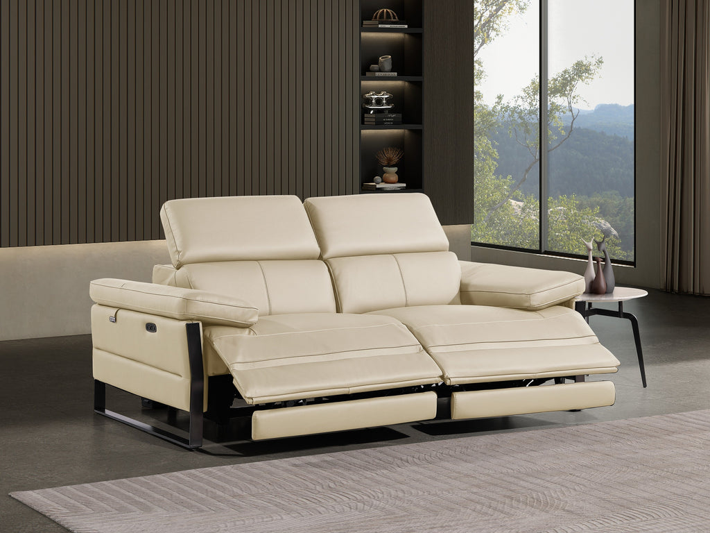 1246 - DivanItalia Beige Top Grain Italian Leather Loveseat with Power Headrest