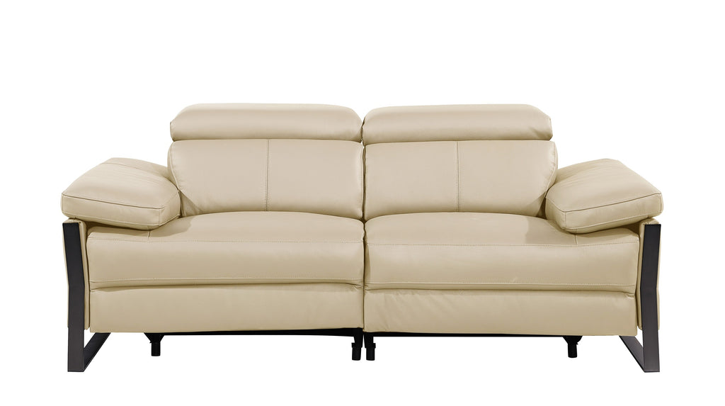 1246 - DivanItalia Beige Top Grain Italian Leather Loveseat with Power Headrest