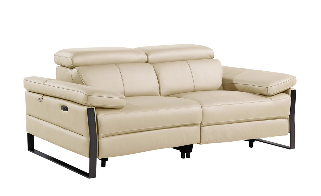 1246 - DivanItalia Beige Top Grain Italian Leather Loveseat with Power Headrest