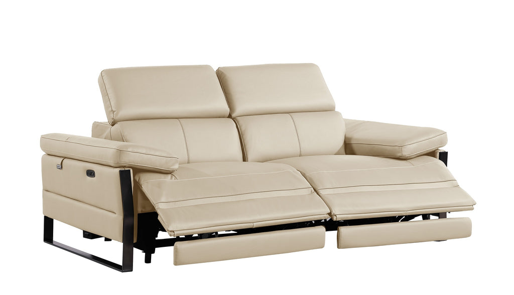 1246 - DivanItalia Beige Top Grain Italian Leather Loveseat with Power Headrest