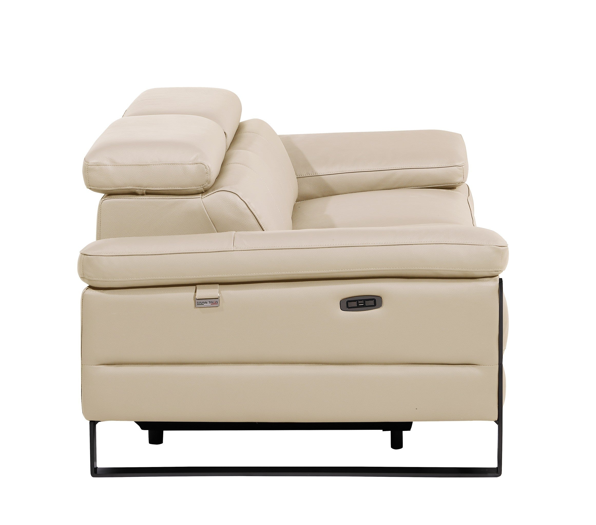 1246 - DivanItalia Beige Top Grain Italian Leather Loveseat with Power Headrest