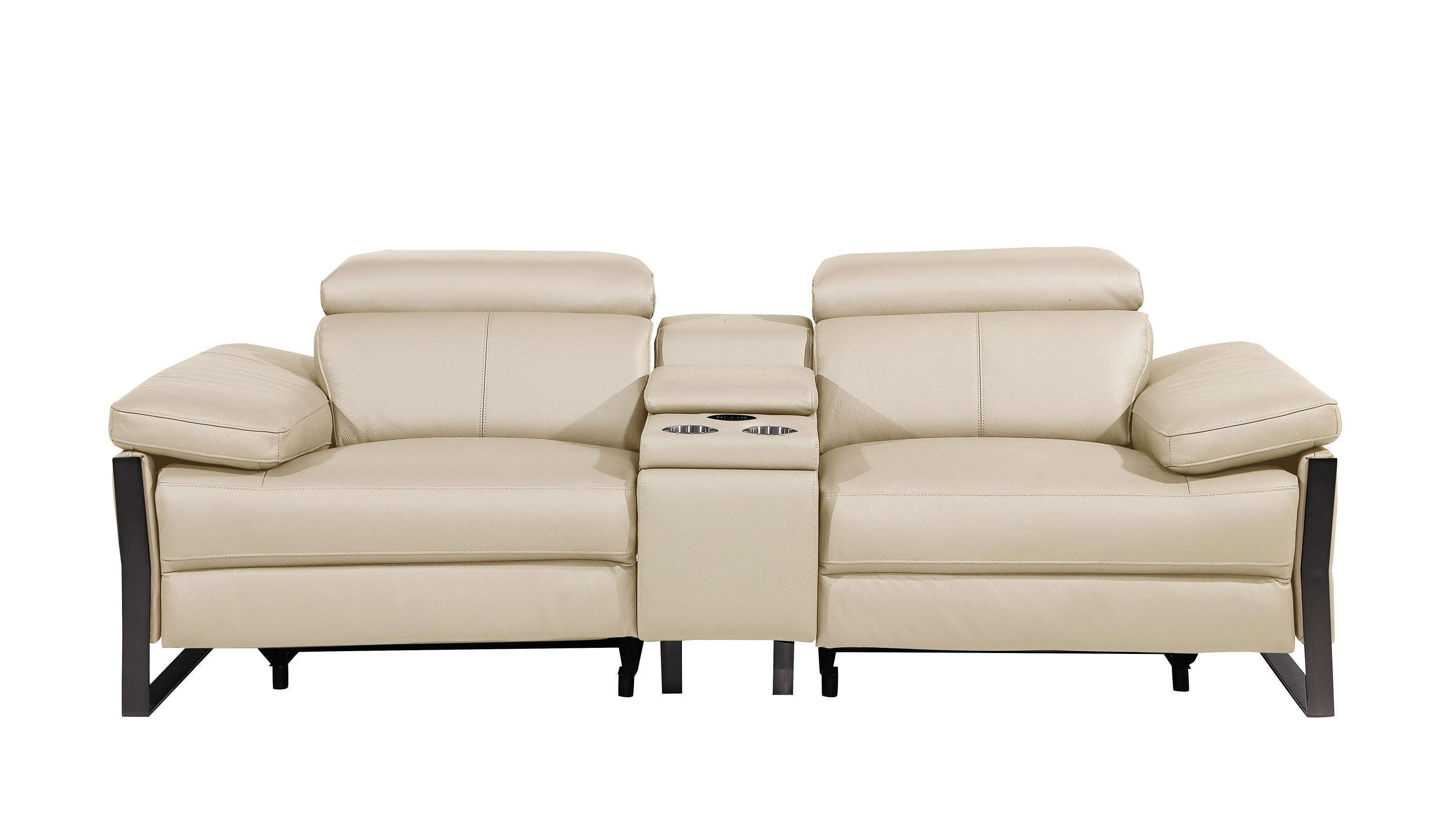 1246 Beige Top-Grain Italian Leather Console Loveseat (Power Headrest)