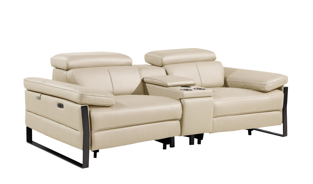 1246 Beige Top-Grain Italian Leather Console Loveseat (Power Headrest)