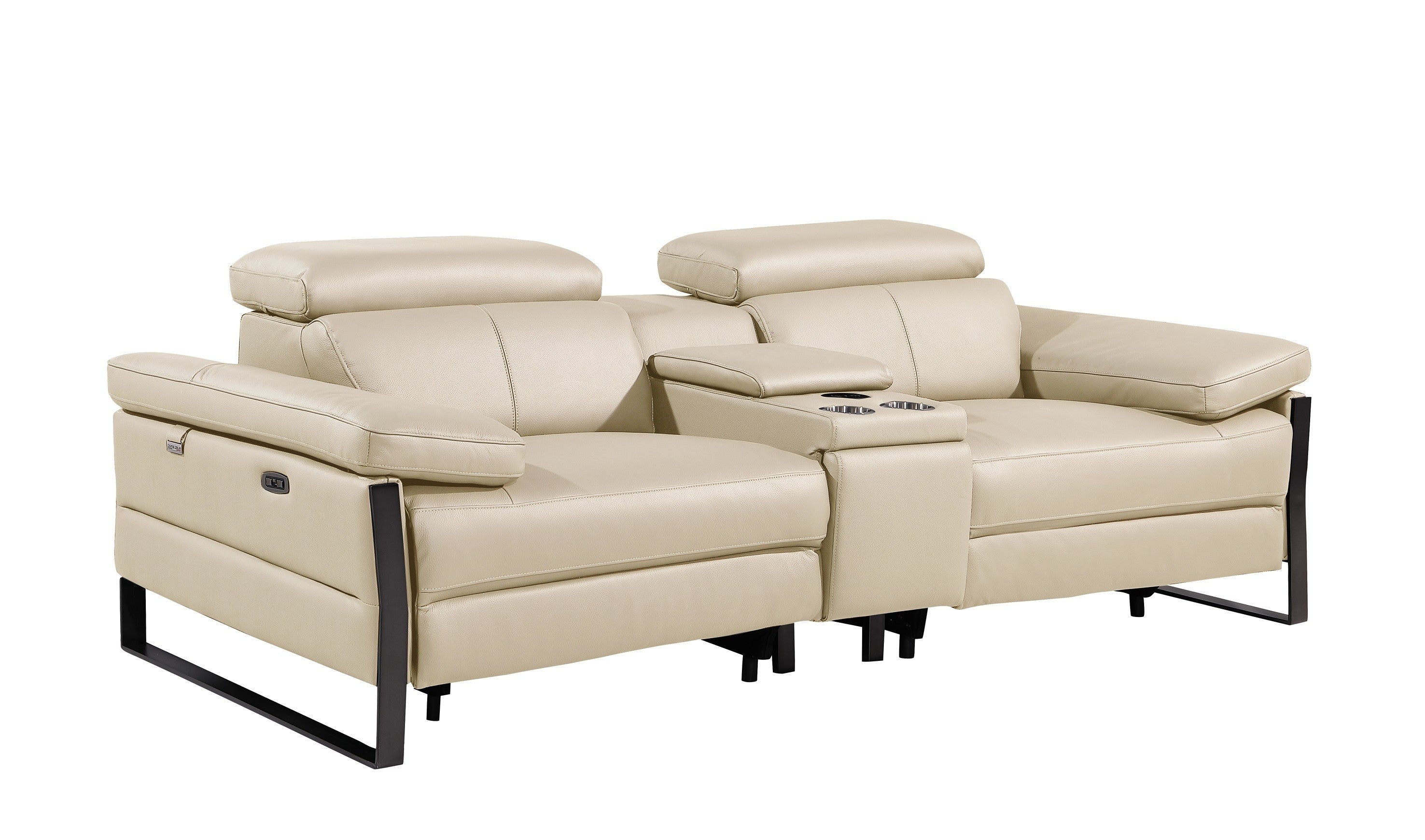 1246 Beige Top-Grain Italian Leather Console Loveseat (Power Headrest)