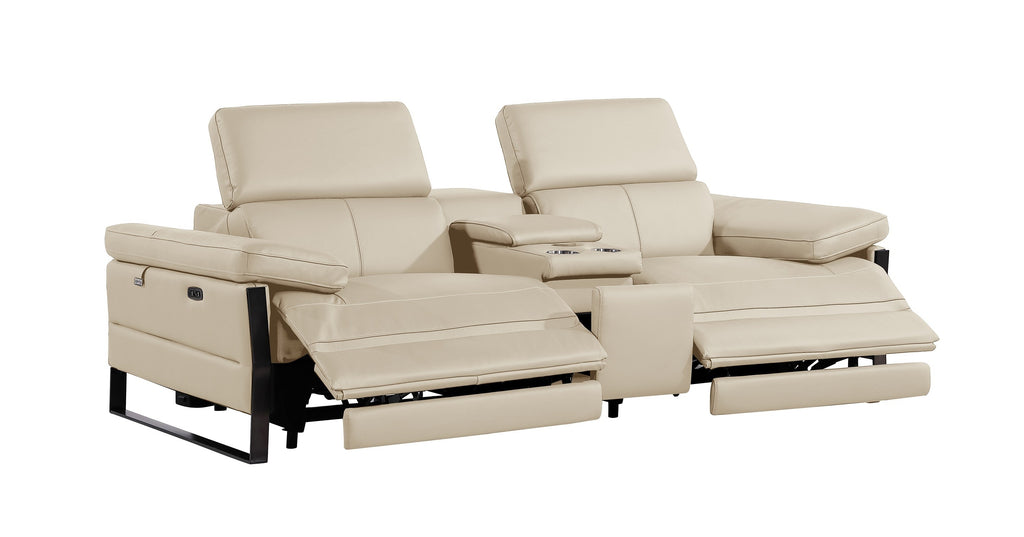 1246 Beige Top-Grain Italian Leather Console Loveseat (Power Headrest)