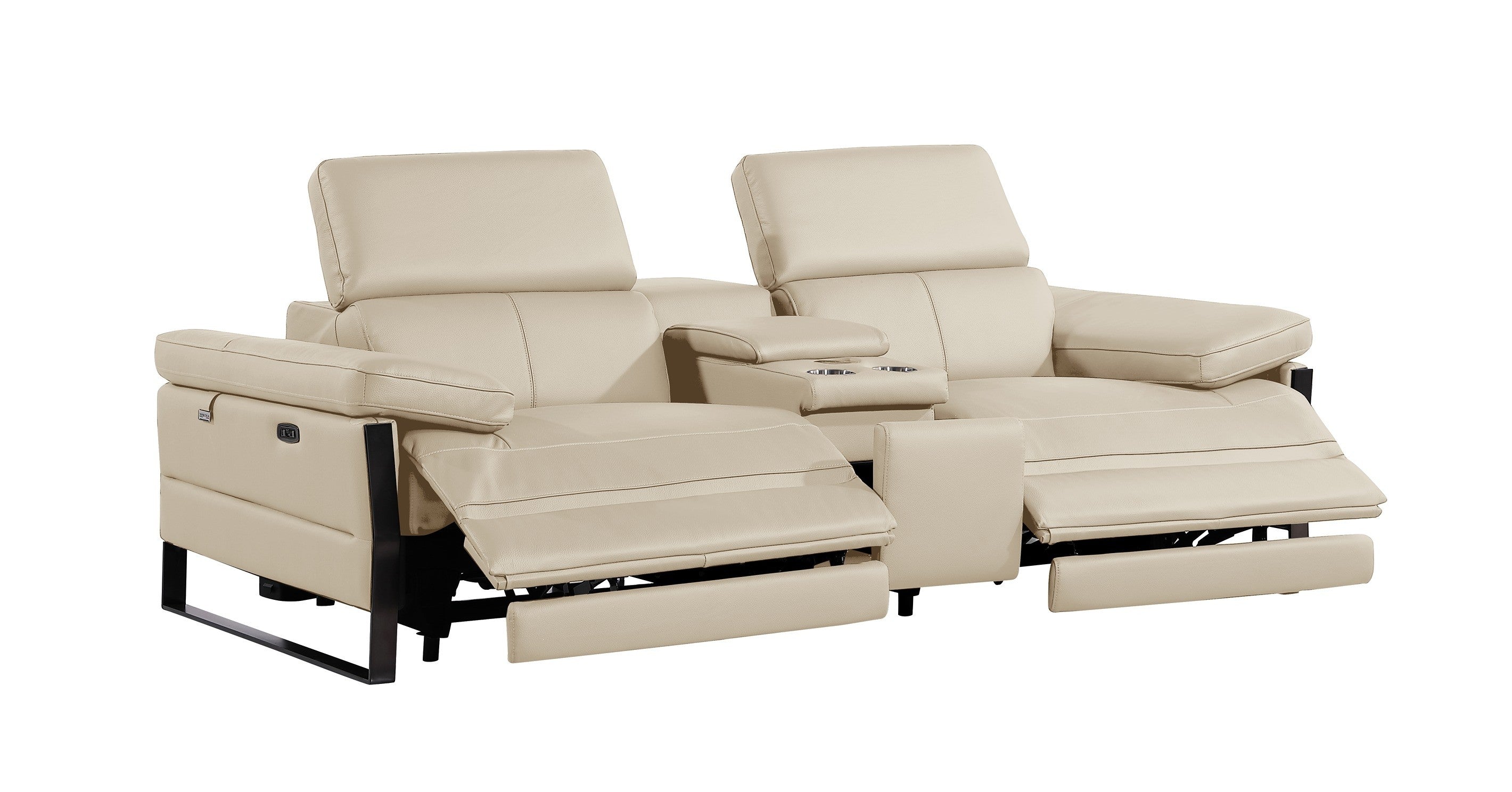 1246 Beige Top-Grain Italian Leather Console Loveseat (Power Headrest)