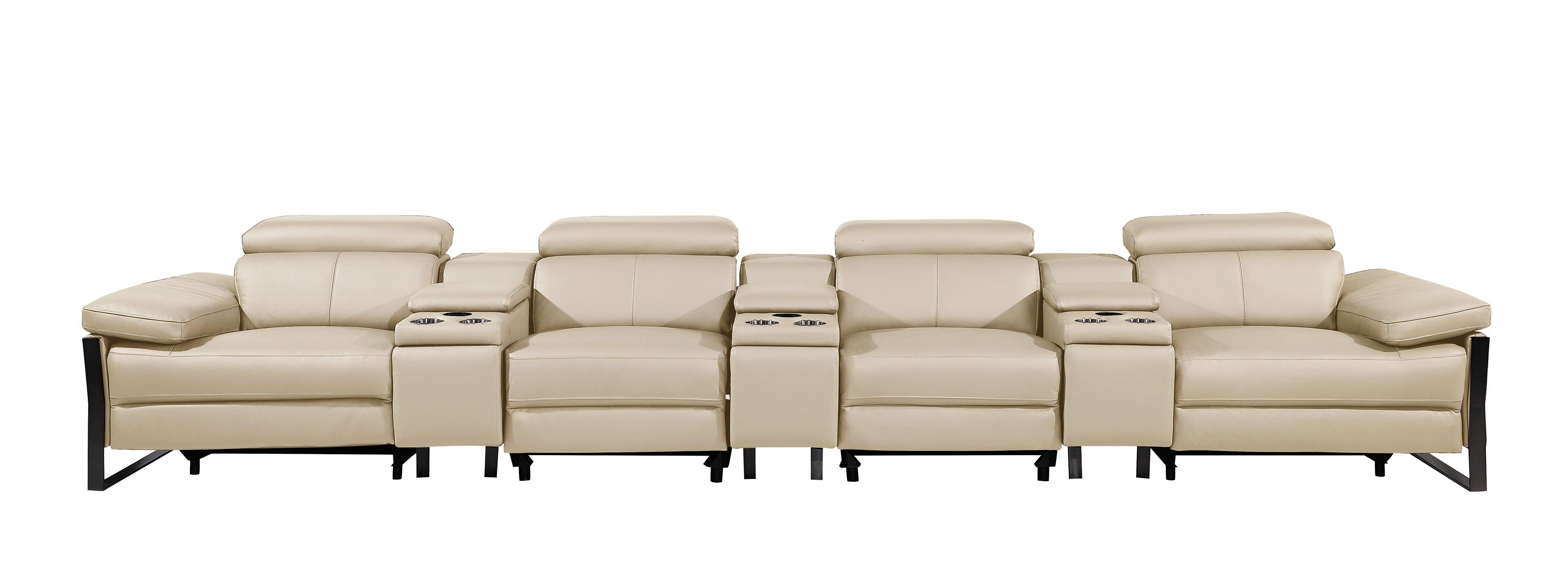 1246 - DivanItalia Beige Modular Power Triple Reclining Triple Console Sofa with Power Reclining Headrests - Top Grain Italian Leather