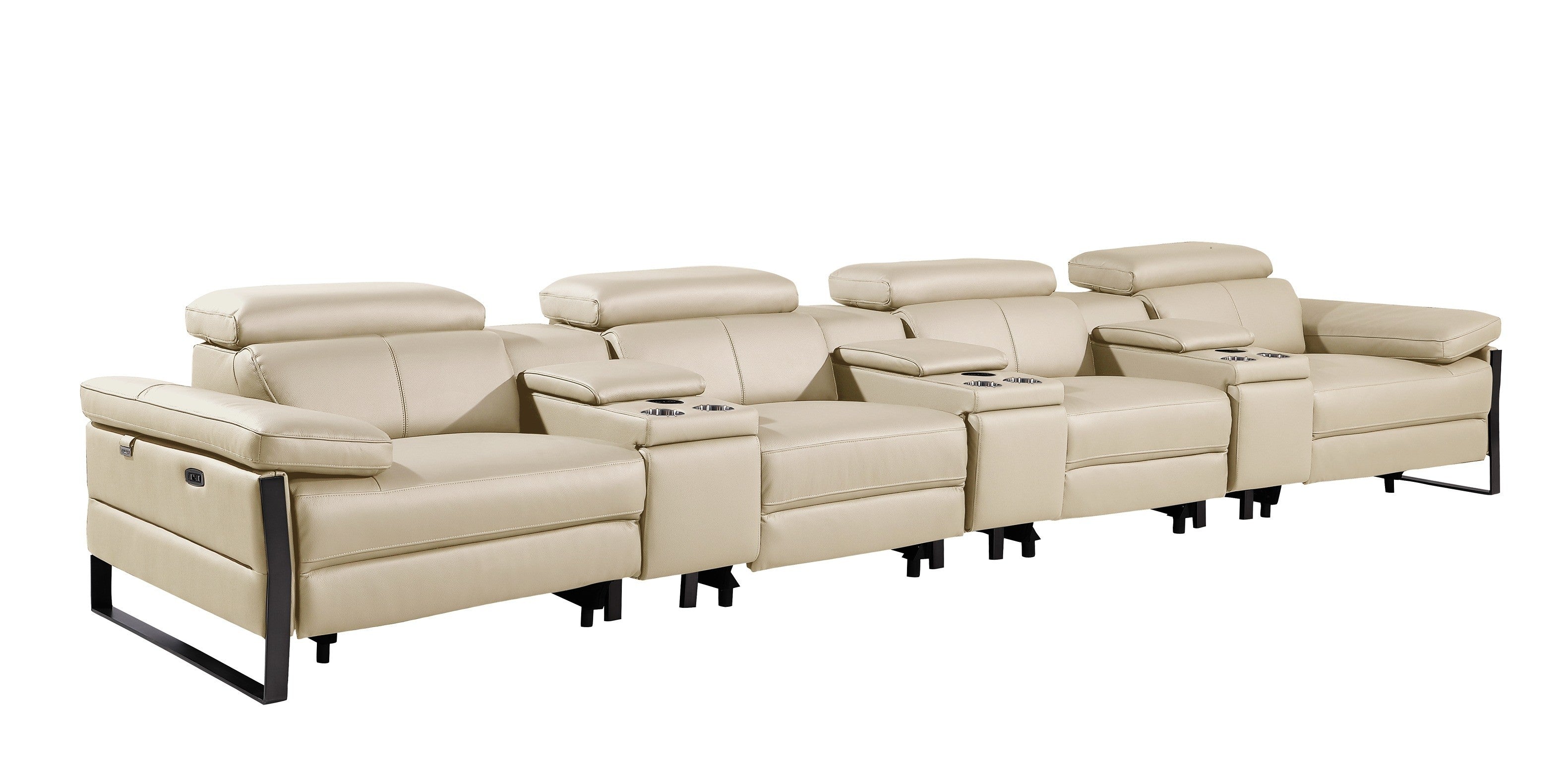 1246 - DivanItalia Beige Modular Power Triple Reclining Triple Console Sofa with Power Reclining Headrests - Top Grain Italian Leather