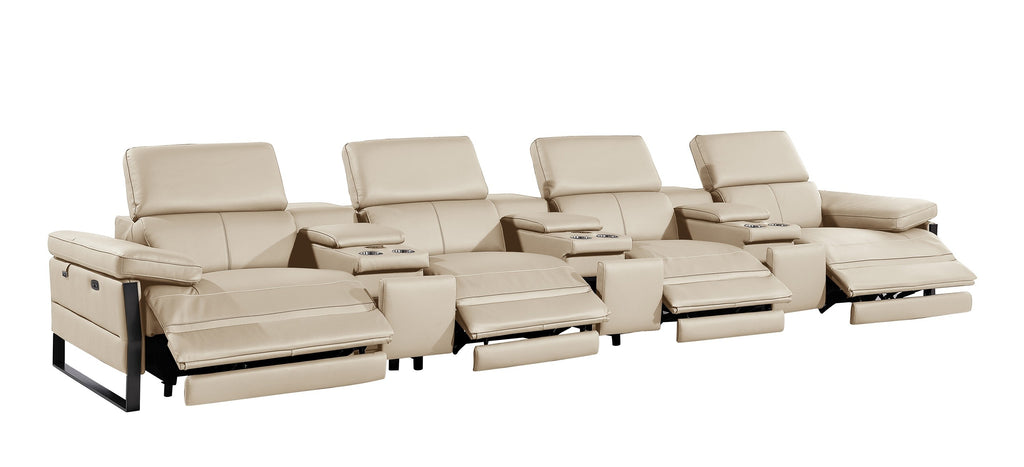 1246 - DivanItalia Beige Modular Power Triple Reclining Triple Console Sofa with Power Reclining Headrests - Top Grain Italian Leather